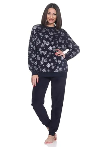 Produktbild Normann Damen Langarm Schlafanzug aus Coralfleece in Navy, Größe 48-50