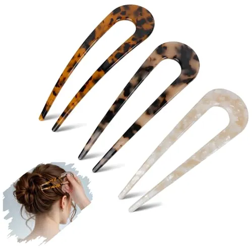 French Hair Pin Aus Metall für Frauen - Goldene U-Förmige Haarschmuck, Haarnadeln Groß Französische Haarnadel für Alle Haartypen, Spangen für Dutt, Twists, French Twist Hair Pin(Creme)