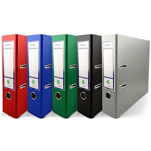 Netuno 5x Akten-Ordner 5 Farben rot blau grün schwarz grau DIN A4 2-Ring-Mechanik Ringorder 8cm Kunststoff Ordner breit Büroordner Plastikordner Briefordner Ringmappe breiter Aktenordner 5er pack