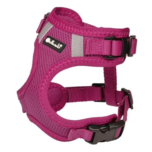Petlando Hundegeschirr Mesh Vest, leichtes Brustgeschirr aus weichem Mesh & Nylon, stufenlos verstellbar, reflektierend mit 2 D-Ringen, Fuchsia L für Welpen geeignet