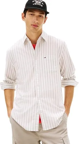 Tommy Jeans Herren Hemd Stripe Oxford Regular Fit, Beige (Ivy Mink Stripe), M