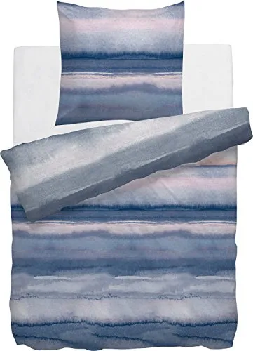 HNL Wendebettwäsche Satin blau-grau Größe 135x200 cm (80x80 cm)