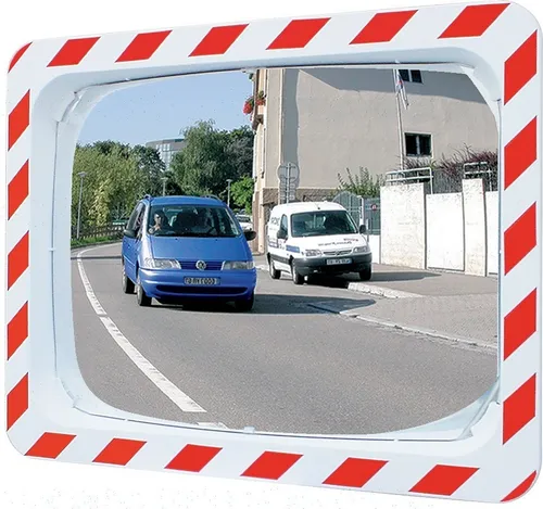 Verkehrsspiegel H600xB800mm - Sicherheitslösungen für Kreuzungen - Elektro- & Handwerkzeuge: Robuster Verkehrsspiegel aus Kunststoff, rot/weiß, für optimale Sichtbarkeit und Sicherheit an Kreuzungen bis 20m.