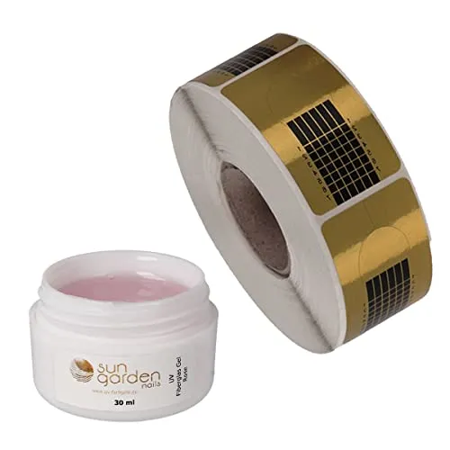 Sun Garden Nails UV Aufbaugel Fiberglas Gel Rose klar 30ml +500 Modellierschablonen