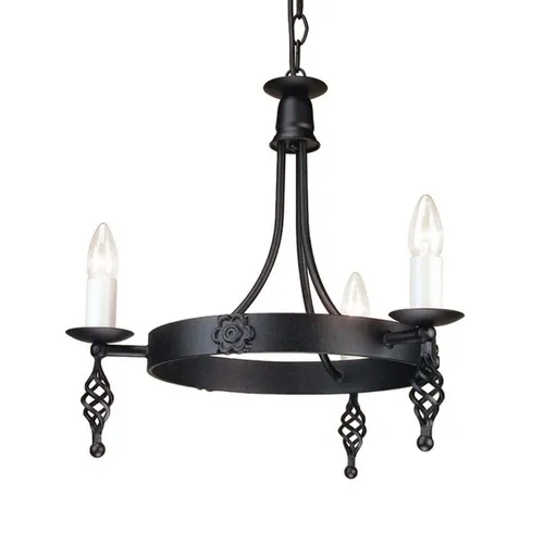 Belfry Kronleuchter mit 3 Lichtern, Schwarz - Eleganter Kronleuchter im mittelalterlichen Design, handgefertigt aus Metall von Elstead Lighting. Höhenverstellbar für individuelle Raumgestaltung. Ideal für stilvolle Innenräume.