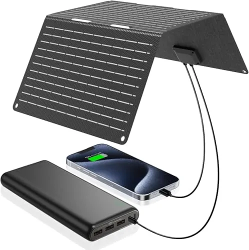 Ecosonique 30W Faltbar Solarpanel,IP67 Wasserdicht Solar Ladegerät USB-A USB-C für Handy Kamera Powerstation, für Camping Backpacking Kompatibel mit Handy, iPhone, Samsung Galaxy,LG,Google Pixel