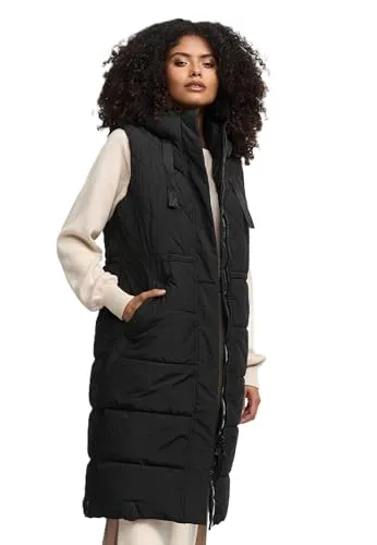 MARIKOO Damen Winterweste N018 - Stylische Steppweste mit Kapuze - Funktionsjacke für Damen mit warmer, samtweicher Innenseite und praktischem Magnetverschluss, ideal für kalte Tage und Outdoor-Aktivitäten.