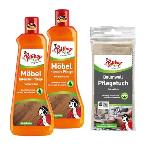 Poliboy Möbel Intensiv Pflege 500ml Set mit Baumwolltuch von Poliboy ... pflegt wie neu