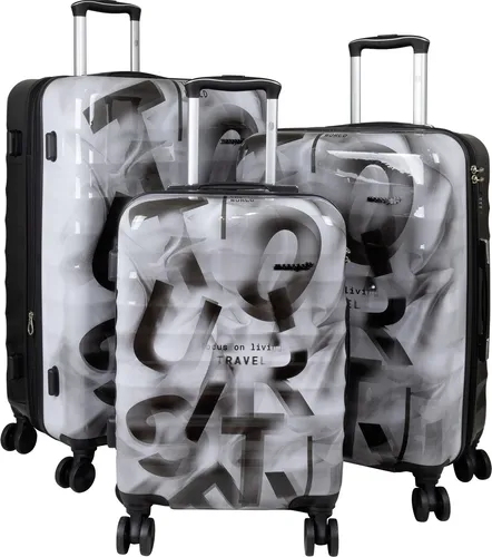 Polycarbonat Kofferset 3tlg Verona Trolley Grau-Schwarz - 3-teiliges Kofferset im modernen Graffiti-Look aus robustem Polycarbonat. Mit beidseitig bepackbaren Hartschalen, leisen Doppelrollen und einem integrierten Zahlenschloss. Ideal für sicheres und komfortables Reisen.