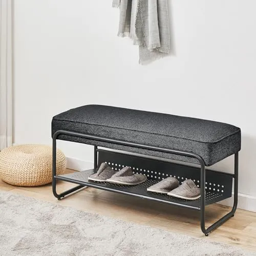 [en.casa] Schuhbank Lillehammer 90x37x42 cm Schwarz - Drohnen und mehr: Die elegante Schuhbank bietet eine bequeme Sitzfläche und Stauraum für bis zu 3 Paar Schuhe, ideal für einen organisierten Eingangsbereich.