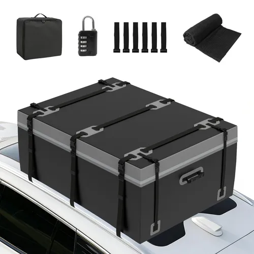 Puluomis Faltbare Dachbox 600L für Autos mit Türhaken und Schloss - Platz für alles auf Reisen! Die Puluomis Dachgepäckträger Tasche bietet 600L Stauraum und ist aus hochwertigem, wasserdichtem Material gefertigt. Ideal für Familienurlaube und Outdoor-Abenteuer.
