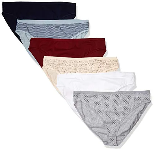 Amazon Essentials Damen Unterhosen aus Baumwoll-Stretch, Hoch Geschnittenes Bikini-Höschen, 6er Pack, Mehrfarbig/Floral/Punkte/Streifen, XL Große Größen