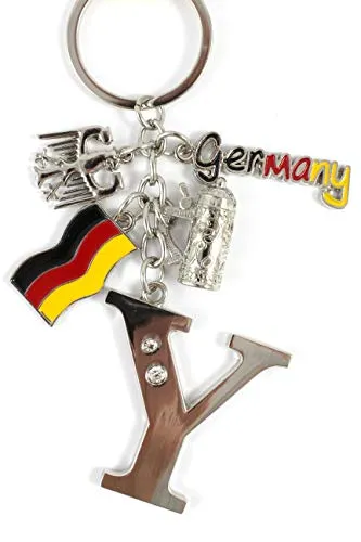 ELLUG Schlüsselanhänger H.: 11cm Buchstaben/Letter/Initalien/Alphabet/ABC mit Glitzersteinen & Charms Bierkrug/Adler/Deutschland-Fahne/Germany (Y)