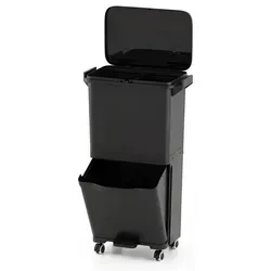 COSTWAY 36 L Mülltonne mit 2 Behältern & Fußpedal - Praktische Mülltonne mit zwei 10L Behältern und 16L unterem Fach für einfache Mülltrennung. Ausgestattet mit einem Fußpedal für freihändige Bedienung und 4 beweglichen Rädern, ideal für Küche und Wohnräume.