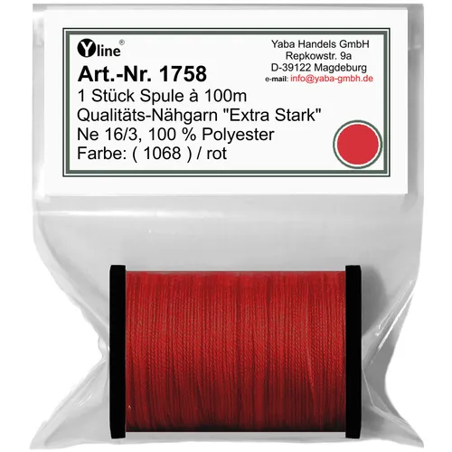 Spule 100 m Nähgarn extra stark rot, Ne 16/3, 100% Polyester, 1758 1