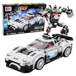2in1 Rennwagen Roboter Bausteine Weiß 320 Teile