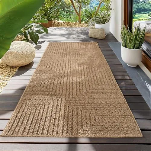 Teppium In- & Outdoor Teppich – stilvoller Jute-Look, wetterfest & pflegeleicht, ideal für Balkon, Garten, Küche, Terrasse & Wohnzimmer, 80x250 cm