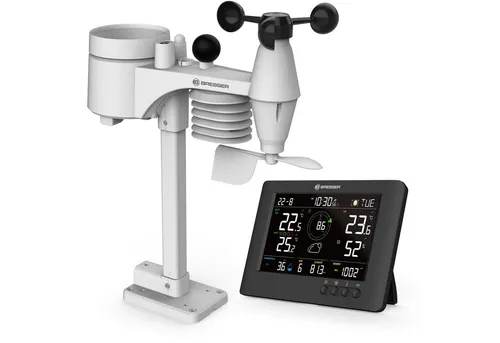 Bresser 8-in-1 ClearViewTB Wetterstation - Wetterstation mit Multisensor für umfassende Messungen: Temperatur, Luftfeuchtigkeit, Wind und mehr. Inklusive Hitzestress-Index und Wetterwarnungen für präzise Vorhersagen.