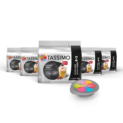 TASSIMO Chai Latte Kapseln - 5 x 10 Getränke - Kaffeekapseln für Tassimo im beliebten Chai Latte-Geschmack. Ideal für entspannte Momente mit cremigem Genuss. Mindesthaltbarkeit bis 01.2027.