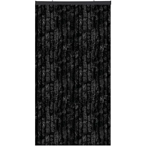 Flauschvorhang, Chenille Vorhang, Insektenschutz für den Sommer, 140x200 Unistreifen schwarz - Fliegengitter mit optimalem Sicht- und Insektenschutz, aus langlebigen Chenille-Strängen, ideal für Türen beim Camping oder zu Hause.