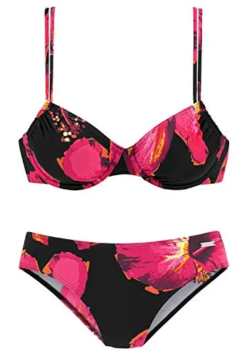Bügel-Bikini LASCANA Damen, Gr. 38, Cup B, Floral Schwarz von LASCANA 