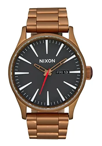 Nixon Sentry Stainless Steel Herren Armbanduhr aus Edelstahl in der Farbe Bronze-Schwarz 42mm, Wasserdichtigkeit: 10Bar, A356-5145-00