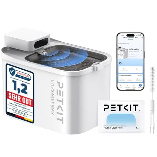 PETKIT Kabelloser Katzen Trinkbrunnen 3L - Trinkbrunnen für Katzen mit 3L Fassungsvermögen und 83 Tagen Akkulaufzeit. Ideal für Mehrtierhaushalte, extrem leise und mit intelligenter App-Steuerung.