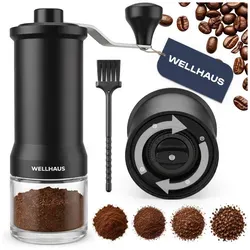 WELLHAUS Handkaffeemühle Keramikmahlwerk Kurbel Schwarz einstellbar - Schwarz
