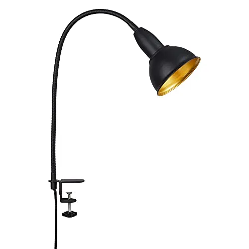 BRILONER Retro Klemmleuchte - Flexarm Leselampe Schwarz-Gold - Klemmleuchte aus Metall im stilvollen Schwarz-Gold Design, ideal für Büro, Schlafzimmer oder Kinderzimmer. Der 50 cm Flexarm ermöglicht eine individuelle Lichtsteuerung.