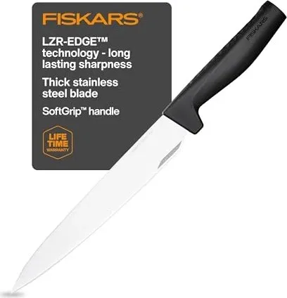 Fiskars Hard Edge Carving Knife - Küchenmesser, 21.6 cm lang, mit scharfer Klinge für präzise Schnitte und müheloses Tranchieren.