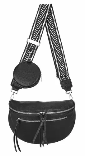 ITALYSHOP24 Gürteltasche Damen XL - Vegan Leder Umhängetasche - Gürteltasche aus veganem Leder in Schwarz, mit geräumigem Hauptfach und verstellbarem Schulterriemen, ideal für den täglichen Gebrauch und stilvolle Aufbewahrung.