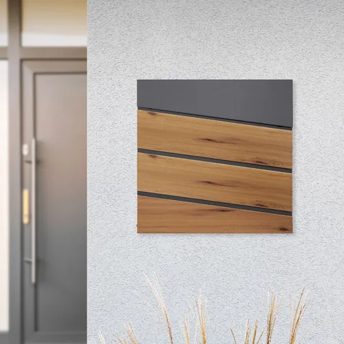 Ml-Design Briefkasten mit Zeitungsfach, abschließbar - Wetterfester Wandbriefkasten in Anthrazit mit Holzoptik und 2 Schlüsseln, ideal für sicheren Postempfang und praktische Zeitungsrolle.