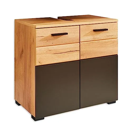 Mid.you Waschbeckenunterschrank in Schwarz und Eiche Artisan - Waschbeckenunterschrank, modern-gemütliches Design mit rustikalem Flair, bietet großzügigen Stauraum für Handtücher und Pflegeprodukte.
