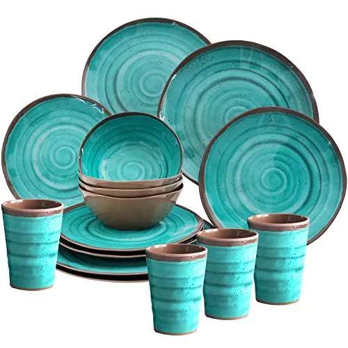 Melamin Camping Geschirr Geschirrset 4 Personen Tafelservice 16 teilig Tafelgeschirr Outdoor Essgeschirr Kombiservice 16 tlg modernes Campinggeschirr Picknickgeschirr