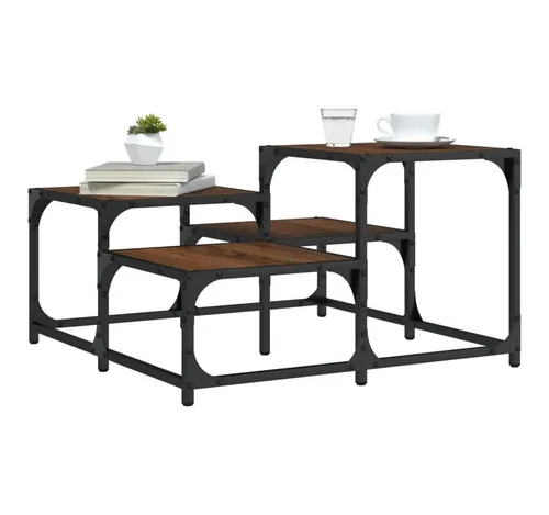 furnicato Couchtisch Stilvoller 68 x 68 x 40 cm in Braun Eichen-Optik - Eleganter Couchtisch für stilvolle Wohnräume. Aus hochwertigem Holzwerkstoff gefertigt, bietet er Stabilität und eine glatte Oberfläche. Ideal für Dekoartikel und Getränke, kombiniert er modernes Design mit Funktionalität.