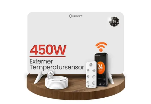 HEIMWERT Infrarot Wandheizung 450W - Effiziente Wohlfühlwärme - Elektroheizkörper mit Luxusausstattung: Senkt Heizkosten durch gezielte Raumwärme und ist geräuschlos sowie wartungsfrei. Genießen Sie sofortige Wärme ohne Staubverwirbelung!