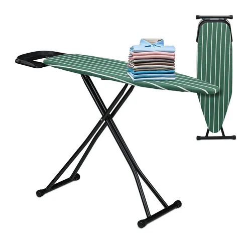 Höhenverstellbares Bügelbrett mit integrierter Bügeleisenablage