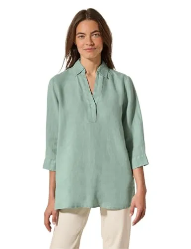 CECIL Hemdbluse lang aus Leinen in ice sage green, 3/4-Arm - Bequeme Hemdbluse aus 100% Leinen, atmungsaktiv und kühlend – perfekt für einen lässigen Look im Frühling und Sommer.