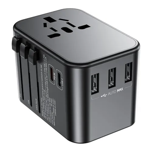 Reiseadapter Weltweit 35W,Universal Reisestecker mit 1 PD35,1 USB C,3 USB-A und 1 AC Steckdose,Travel Adapter für 200 Ländern Verwendet,Darunter EU,UK,USA,AUS usw