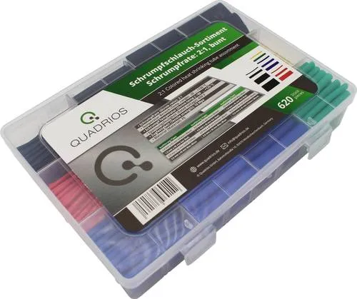 Quadrios 2103CA001 Schrumpfschlauchsortiment Schwarz, Rot, Gelb, Blau, Grün Schrumpfrate:2:1 620St.