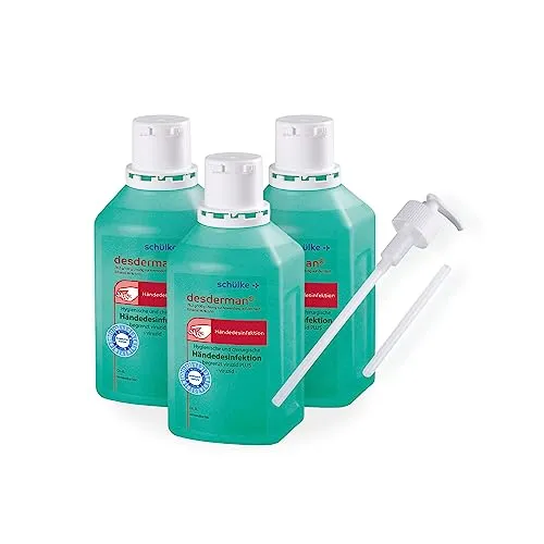 3x 500 ml Schülke Desderman Händedesinfektionsmittel Desinfektionsmittel, + 1x Dosierpumpe