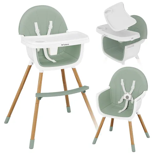 Tulano Morsel Green 2-in-1 Hochstuhl – verstellbar, 5-Punkt-Gurt, Fußstütze, Tablett, bis 25 kg
