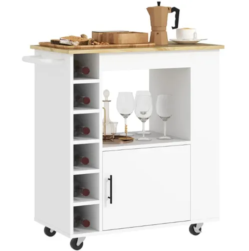 Rollbarer Küchenwagen mit Weinregal und Stauraum, Weiß