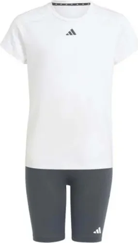 adidas Mädchen Train Essentials T-Shirt und Shorts Set, weiß/kohlenstoff, 13-14 Jahre