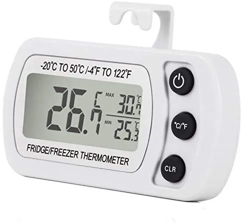 Kühlschrank-Thermometer, wasserdicht, für Kühlschrank und Gefrierschrank, Temperatur-Überwachung, leicht abzulesen, LCD-Display mit Haken