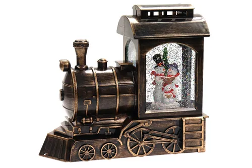 Winterliche Lokomotive Spieluhr mit Licht & Glitzerantrieb - Figuren: Bezaubernde Spieluhr in Form einer Lokomotive, beleuchtet mit LED und perfekt für die Weihnachtszeit.
