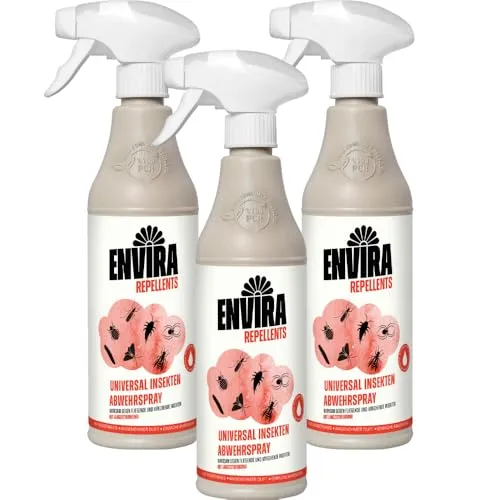 Envira Universal Insekten Abwehrspray 3 x 500 ml - Spray mit Langzeitwirkung gegen Trauermücken, Silberfische, Lebensmittelmotten & weiteres Ungeziefer - Mittel gegen Insekten