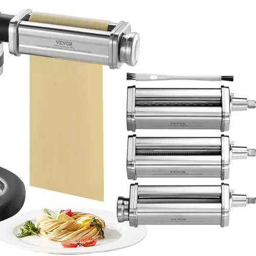 VEVOR 3 tlg. Manuelle Nudelmaschine Edelstahl, Edelstahl Frische Manuell Pasta Walze Maschine Italienische Flachteigmaschine Pastamaker inkl. Reinigungsbürste für Spaghetti, Lasagne usw.
