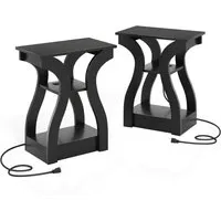 Costway Beistelltisch 2er Set mit Ladestation Schwarz - Verschönern Sie Ihr Zuhause mit diesem praktischen Beistelltisch-Set! Die integrierte Ladestation und das 3-stufige Design bieten Platz für Dekoration und Essentials. Stabil und modern – ideal für jeden Raum!