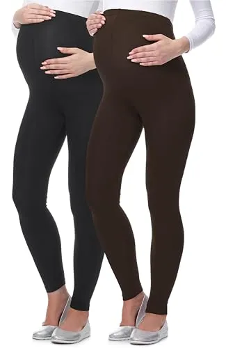 Be Mammy Umstandsleggings 2er Pack - Lange Umstandshose aus Viskose - Stoffhosen aus 94% Viskose mit elastischem Bund für optimalen Tragekomfort während der Schwangerschaft. Ideal für einen lässigen Look in Schwarz und Braun.